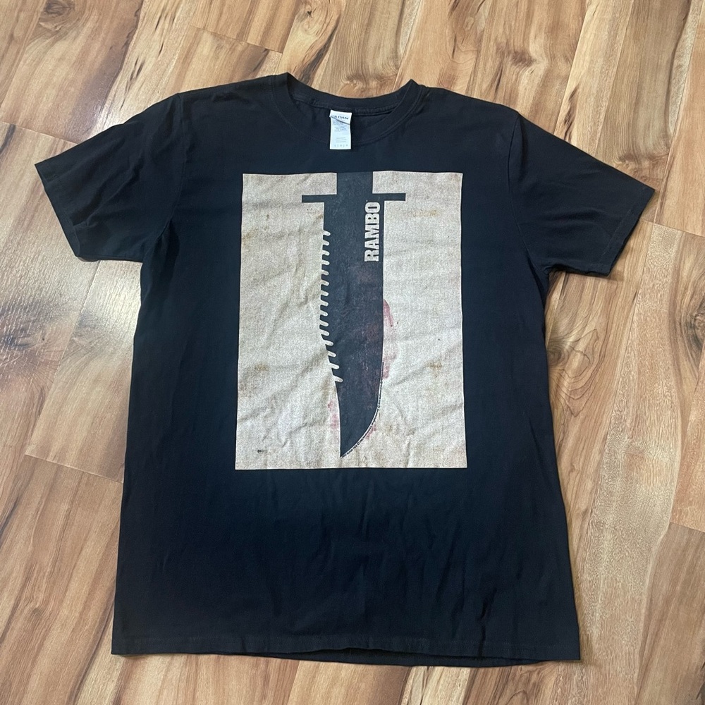 Official Rambo "Survival Knife" Graphic Tee Distressed  Style 80s Action Movie